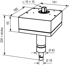 Measurements of linear unit LIN: L × W × H = 160 × 141 × 206 (+ stroke) mm